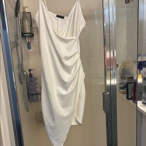 Mind Code Cream Asymmetrical Wrap Dress